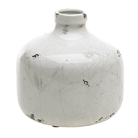 Ceramic Charleston Jug Crackle Vase in Antique White - 7.25" Tall x 7.5" Diameter