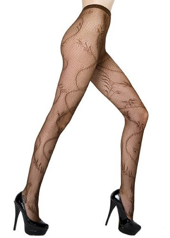 Yelete Floral Stitching Colored Fishnet Pantyhose - Coffee