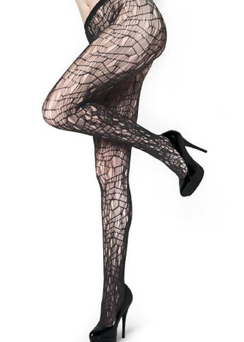 Yelete Mosaic Lines Colored Fishnet Pantyhose - Black