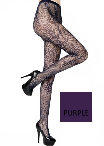Yelete Peacock Feathers Colored Fishnet Pantyhose - Purple