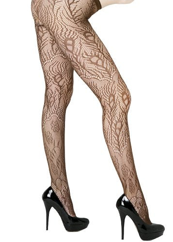 Yelete Peacock Feathers Colored Fishnet Pantyhose - Coffee