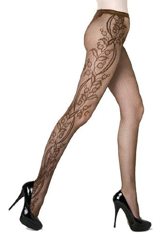 Stella Elyse Outer Flower Blossom Vines Fishnet Pantyhose (Coffee / Regular)