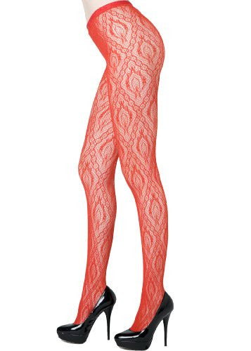 Yelete Illuminated Lights Diamond Link Colored Fishnet Pantyhose - Queen - Red