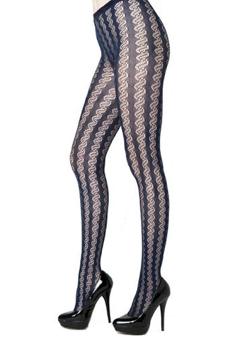 Yelete Striped Coils Colored Fishnet Pantyhose - Queen - Navy