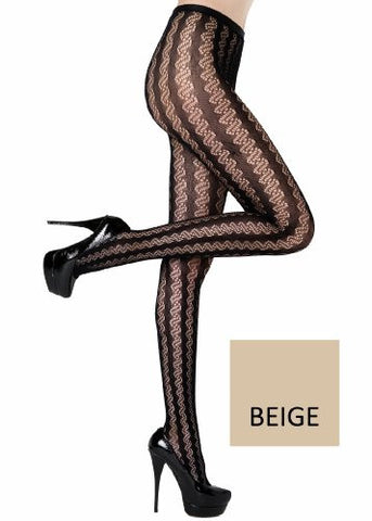 Yelete Striped Coils Colored Fishnet Pantyhose - Queen - Beige