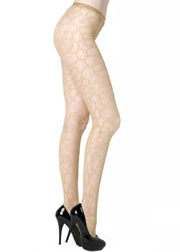 Yelete Abstract Crescent Shapes Colored Fishnet Pantyhose - Queen - Beige