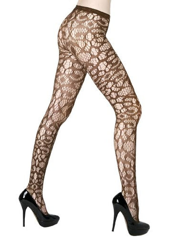 Yelete Abstract Crescent Shapes Colored Fishnet Pantyhose - Queen - Coffee