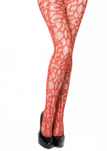 Yelete Abstract Crescent Shapes Colored Fishnet Pantyhose - Queen - Red