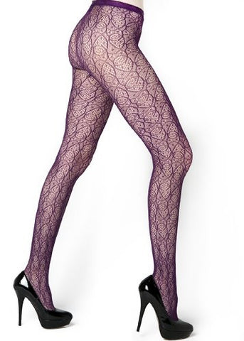 Yelete Spirograph Pattern Colored Fishnet Pantyhose - Queen - Purple