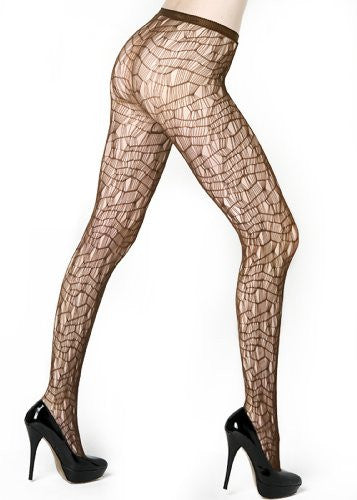 Yelete Mosaic Lines Colored Fishnet Pantyhose - Queen - Coffee