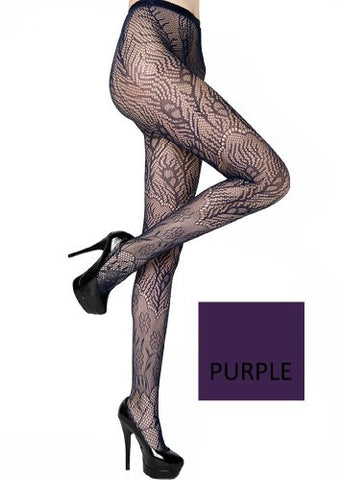 Yelete Peacock Feathers Colored Fishnet Pantyhose - Queen - Purple