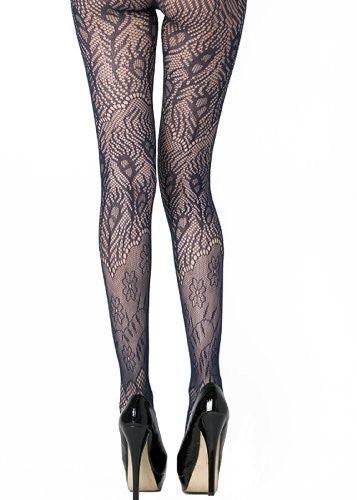 Yelete Peacock Feathers Colored Fishnet Pantyhose - Queen - Navy