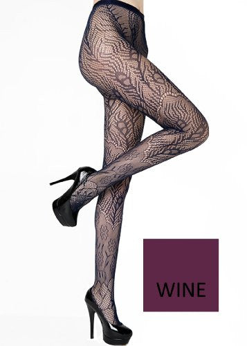 Yelete Peacock Feathers Colored Fishnet Pantyhose - Queen - Wine