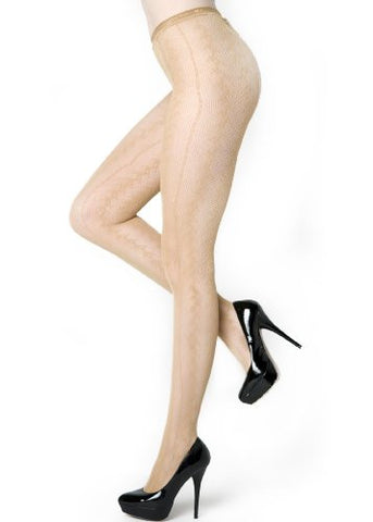 Yelete Border Pattern Colored Fishnet Pantyhose - Queen - Beige