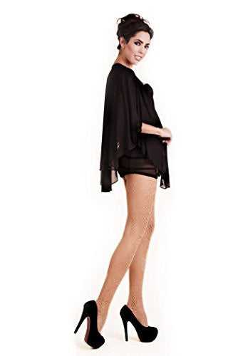 Yelete Moulin Rouge French Lace Colored Fishnet Pantyhose - Queen - Beige