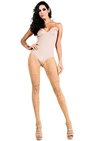 Yelete Retro Floral Vines Colored Fishnet Pantyhose - Queen - Beige