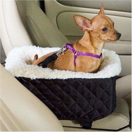 Snoozer Console Pet Car Seat (Cream Fur)  Small-  Black
