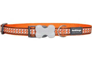 Reflective Lots-a-Bones Orange Dog Collar,Small