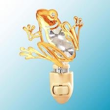 24k Gold Plated Frog Night Light W/Clear Swarovski Element Crystal