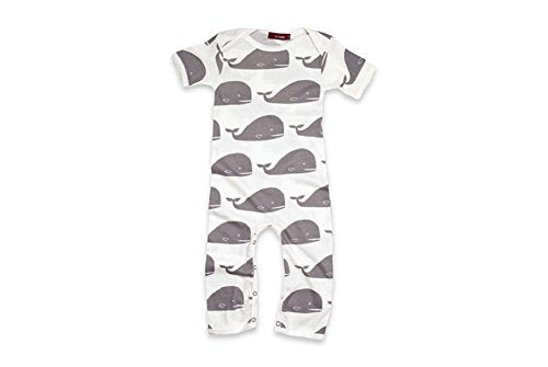 Short Sleeve Romper, Grey Whale- 3-6M
