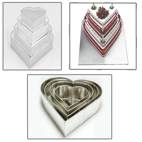 4 Tier Heart Multilayer Tin Cake Pan Set, 6", 8", 10", 12" (all 3" deep)