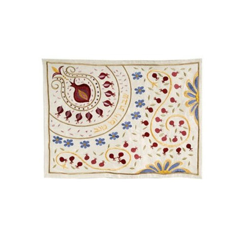 Machine Embroidered Challah Cover - Round Promegranates, 20x16 inch