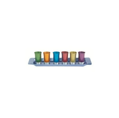 Set of 6 Cups and Tray - Anodize - Multicolor, 13x13 inch