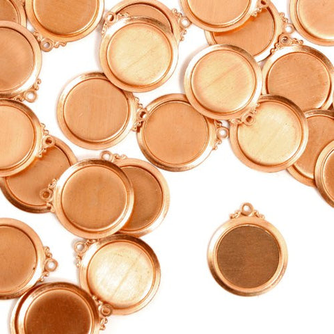 Circle w/ Bezel & Fancy Ring, 3/4"- Stamping Blank - Copper (24pc)