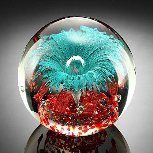 Teal Explosion Sphere / Paperweight 5"H 5"W GLASS 6.00lbs