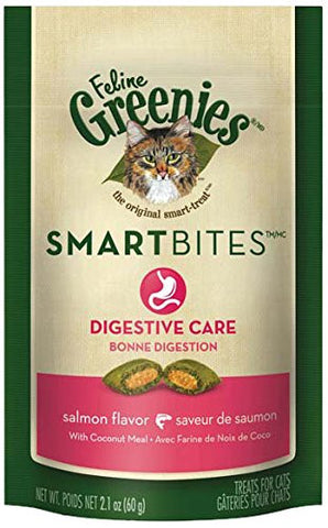 FELINE GREENIES SMARTBITES Digestive Care Cat Treats - Salmon Flavor - 2.1 oz. (60 g)