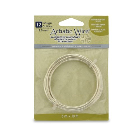 Artistic Wire, 12 Gauge (2.1 mm), Silver Plated, Tarnish Resistant Silver, 10 ft (3.1 m)