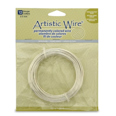 Artistic Wire, 12 Gauge (2.1 mm), Silver Plated, Tarnish Resistant Silver, 25 ft (7.6 m)