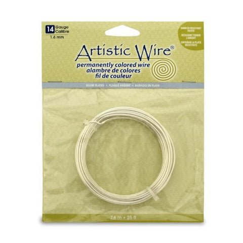 Artistic Wire, 14 Gauge (1.6 mm), Silver Plated, Tarnish Resistant Silver, 25 ft (7.6 m)