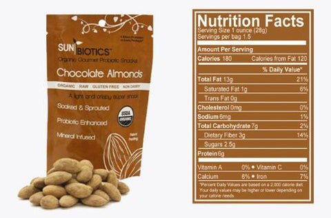 Sunbiotics Chocolate Almonds,1.5 oz