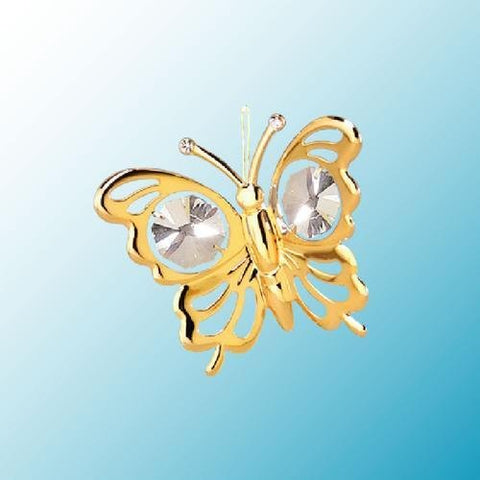 24k Gold Plated Mini Butterfly Ornament W/Clear Swarovski Element Crystal