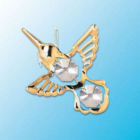 24k Gold Plated Mini Hummingbird Ornament W/Clear Swarovski Element Crystal