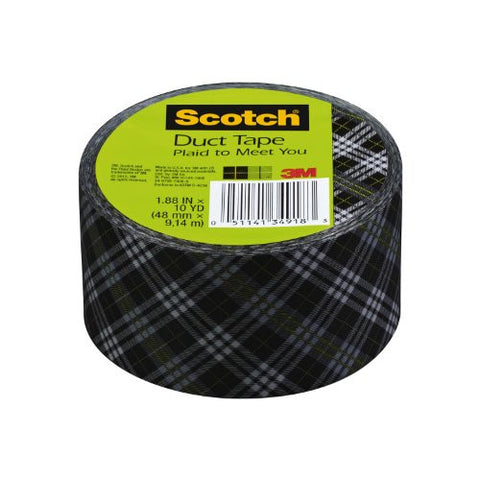 Duct Tape - Black Plaid with Green Stripe 1.88 in x 10 yd