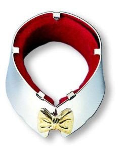 Tuxedo Wine Bottle Drip Collar, Silver Plated (With Gold Bow)
