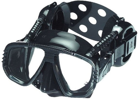 IST ProEar Dive Mask with Ear Covers, Scuba Diving Pressure Equalization Gear, Tempered Glass Twin Lens (Black Silicone)