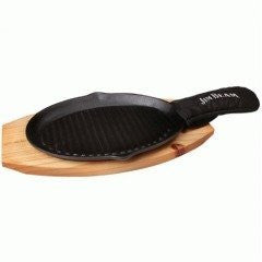 Jim Beam Cast Iron Oval Shaped Skillet w/ Wooden Base