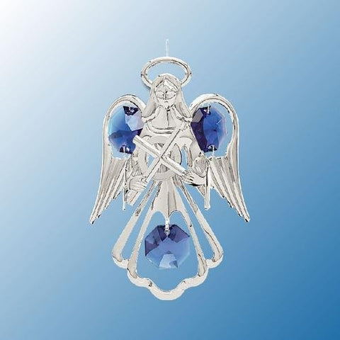 Chrome Plated Angel W/Cross Sun Catcher W/Blue Swarovski Element Crystal