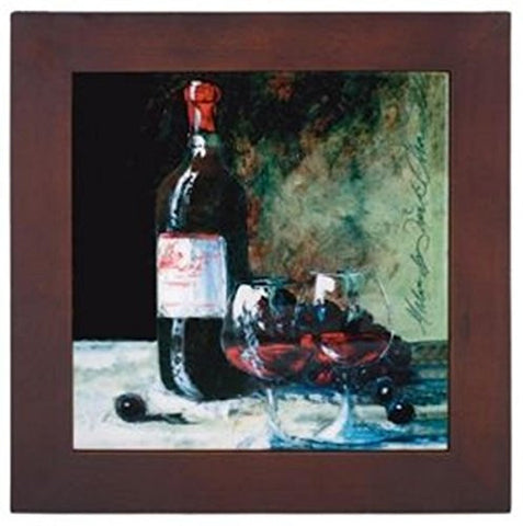 Ceramic Trivet with Wine Bottle and Two Glasses Art Image- Lower Price