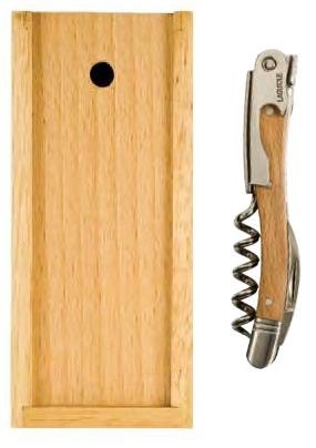 Laguiole Corkscrew, Beechwood Handle Sliding Wood Box Included with Set