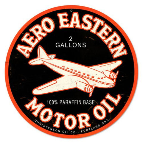 Aero Eastern round metal sign measures 14 inches by 14 inches