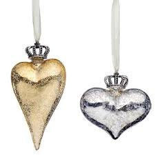 Crowned Heart Ornaments - Set of 2 Assorted