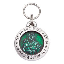Pewter St. Francis Pet ID Tag - Emerald
