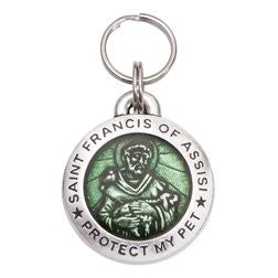 Pewter St. Francis Pet ID Tag - Light Peridot