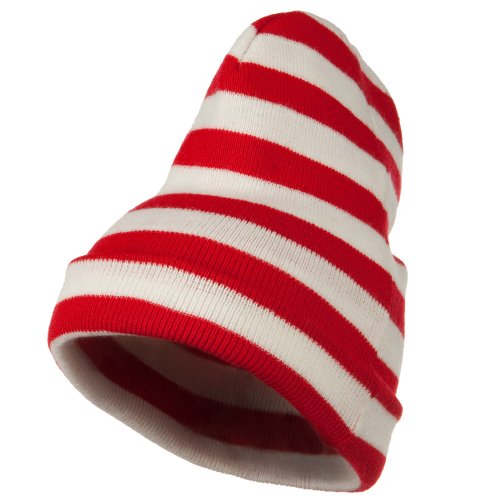 e4Hats, Red White Wide Stripe Cuff Beanie - Red White (fits from child to adult)
