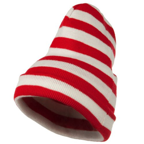 e4Hats, Red White Wide Stripe Cuff Beanie - Red White (fits from child to adult)