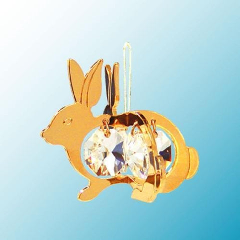 24k Gold Plated Rabbit Twins Ornament W/4 Clear Swarovski Element Crystals
